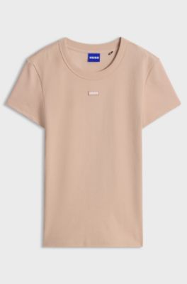 Slim-fit T-shirt in ribbed stretch cotton with logo, Light Pink