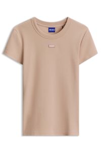 Slim-fit T-shirt in ribbed stretch cotton with logo, light pink