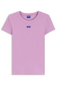 Slim-fit stretch-cotton T-shirt with blue logo badge, Pink
