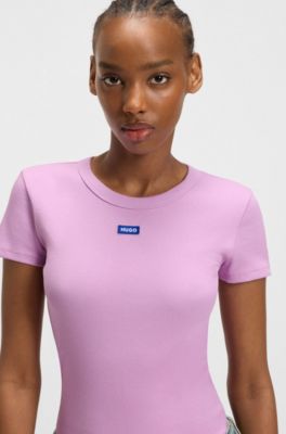 Stretch-cotton slim-fit T-shirt with logo badge, Pink