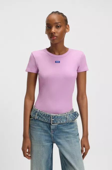 Slim-fit stretch-cotton T-shirt with blue logo badge