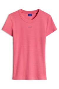 Slim-fit T-shirt in ribbed stretch cotton with logo, Pink