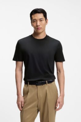 Slim-fit T-shirt in mercerised cotton, Black