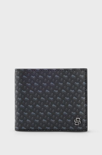 Signature-pattern card holder with Double B monogram, Black