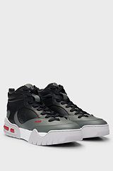 High-top trainers with faux leather and mesh, Dark Grey