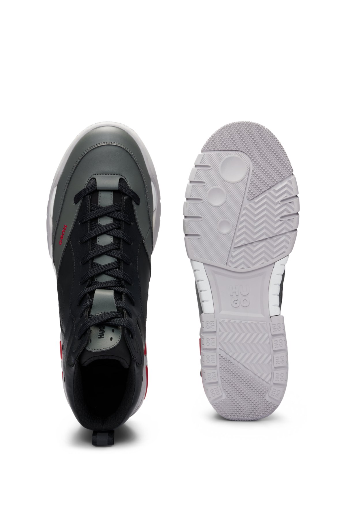 High-top trainers with faux leather and mesh, Dark Grey