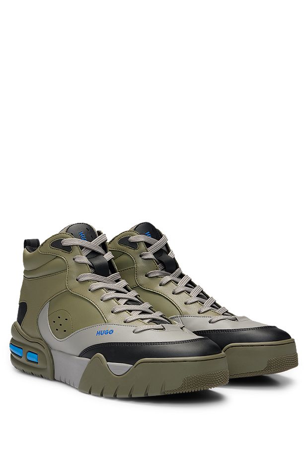 High-top trainers with faux leather and mesh, Light Grey