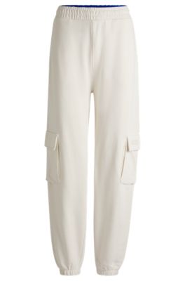 Trainingsbroek van katoenen sweatstof in cargostijl, Naturel