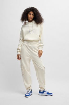 Cargo-style tracksuit bottoms in cotton terry, Natural