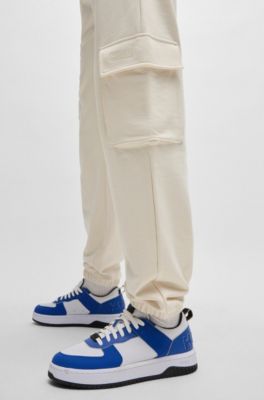 Cargo-style tracksuit bottoms in cotton terry, Natural