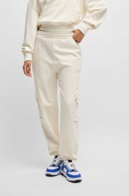 Cargo-style tracksuit bottoms in cotton terry, Natural