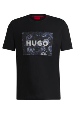 Cotton-jersey regular-fit T-shirt with seasonal artwork, Black
