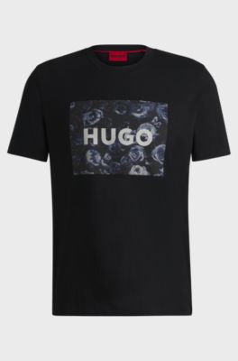 Cotton-jersey regular-fit T-shirt with seasonal artwork, Black