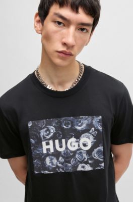 Cotton-jersey regular-fit T-shirt with seasonal artwork, Black