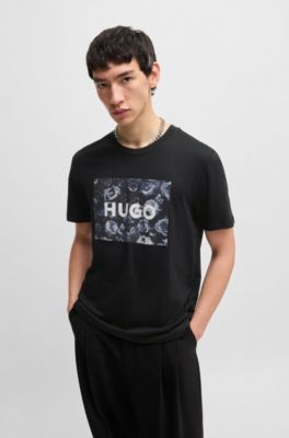 Cotton-jersey regular-fit T-shirt with seasonal artwork, Black