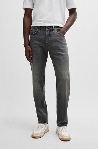 Maine Regular-fit jeans in grey comfort-stretch denim, Grey