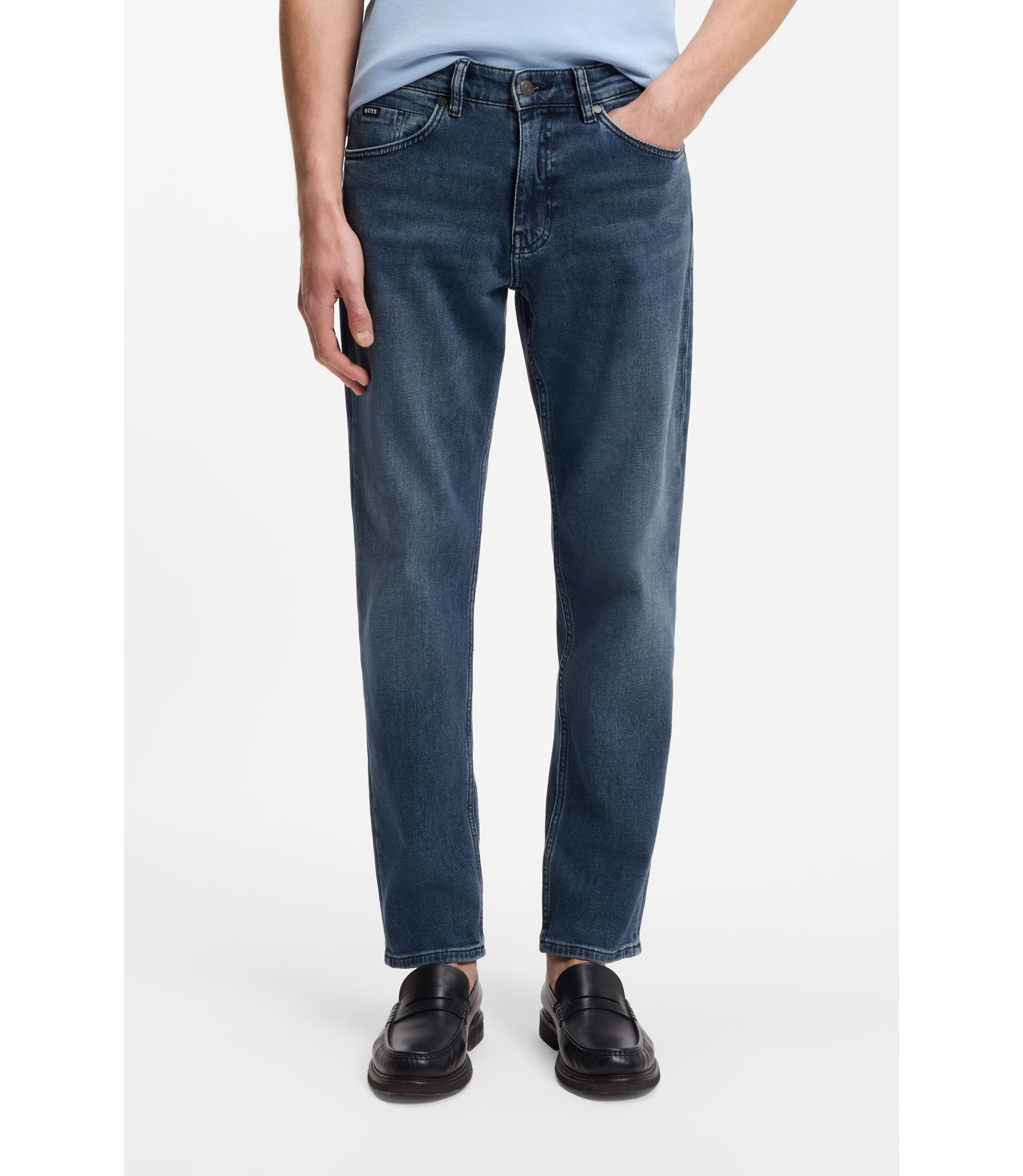 Maine Regular-Fit Jeans aus bequemem blauem Stretch-Denim