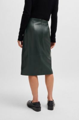 Wrap-front panel skirt in leather, Light Green