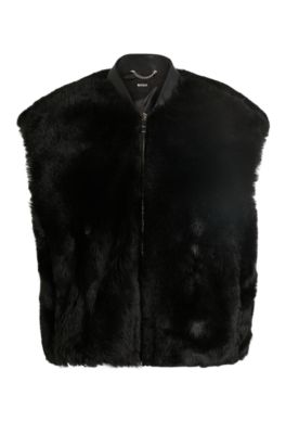 BOSS - Sleeveless shearling jacket with leather trims