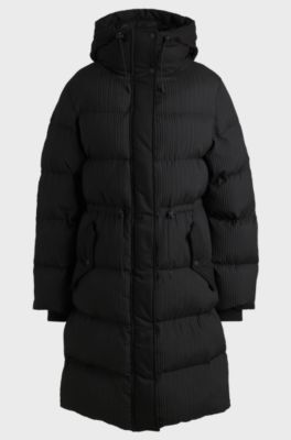 Water-repellent parka jacket in quilted corduroy-effect fabric, Black