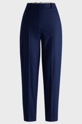 Regular-fit trousers in stretch cloth with tapered leg, Dark Blue