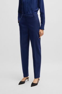 Regular-fit trousers in stretch cloth with tapered leg, Dark Blue