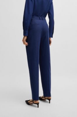 Regular-fit trousers in stretch cloth with tapered leg, Dark Blue
