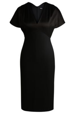 【送料&関税込】Hugo Boss V-neck Dress BOSS - V-neck dress in stretch fabric - Light Blue