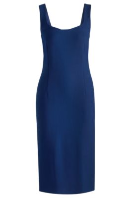 Robe mi-longue pr&egrave;s du corps en tissu stretch, Bleu