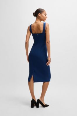Robe mi-longue pr&egrave;s du corps en tissu stretch, Bleu