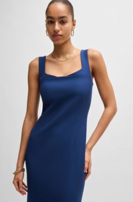 Robe mi-longue pr&egrave;s du corps en tissu stretch, Bleu
