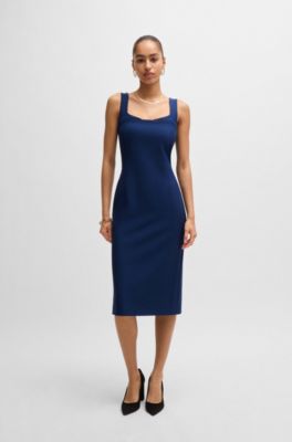 Bodycon midi dress in stretch fabric, Blue