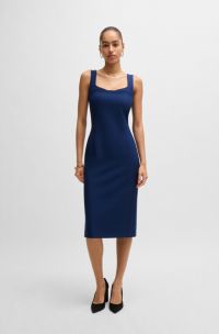 Vestido midi entallado en tejido elástico, Azul
