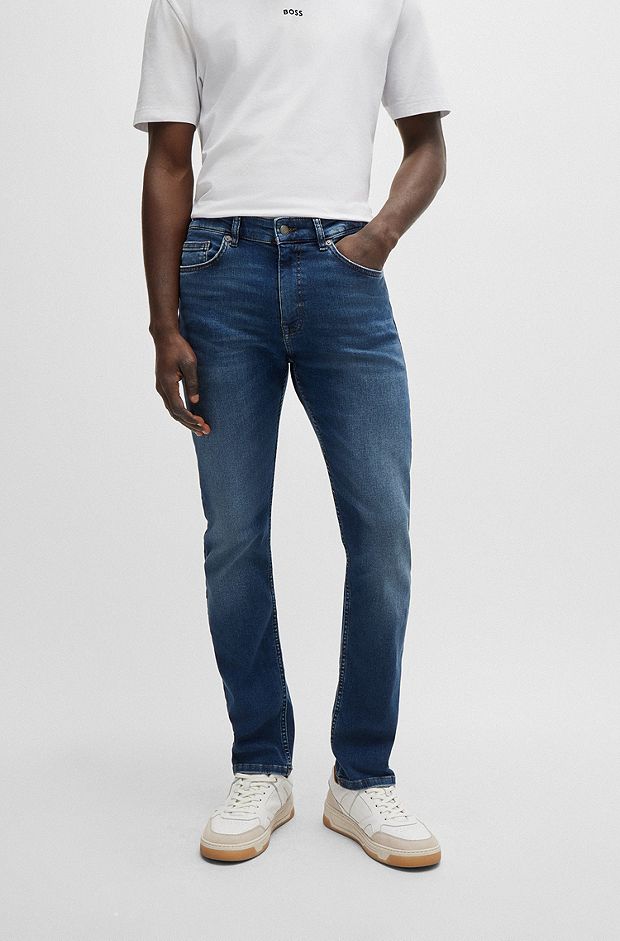 Slim-fit jeans in red-cast soft-motion denim, Dark Blue