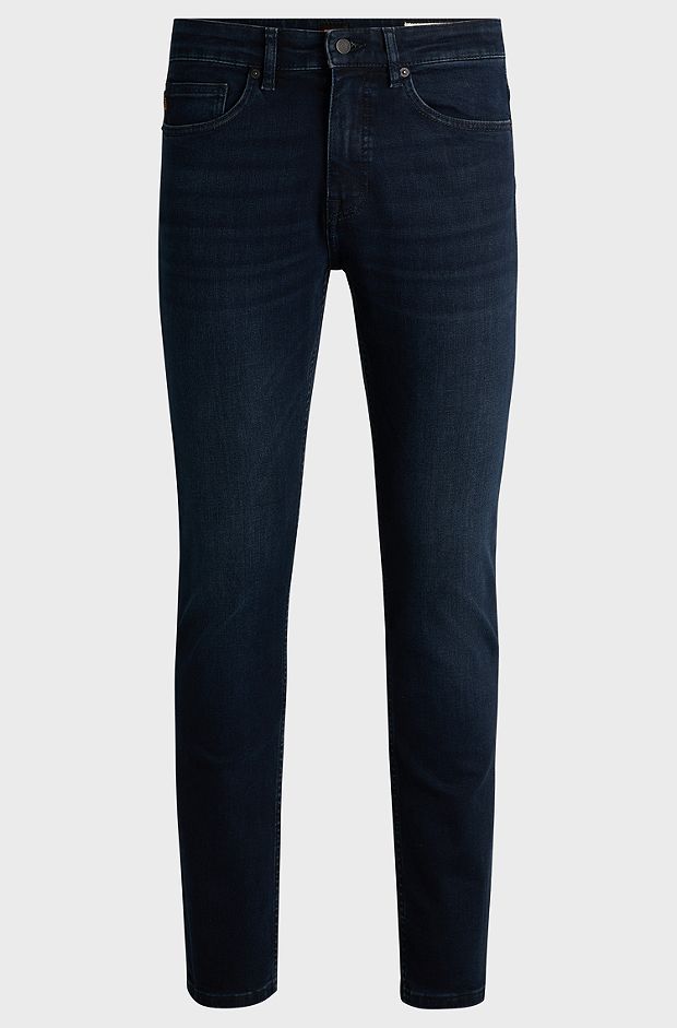 Slim-fit jeans in blue-black soft-motion denim, Dark Blue