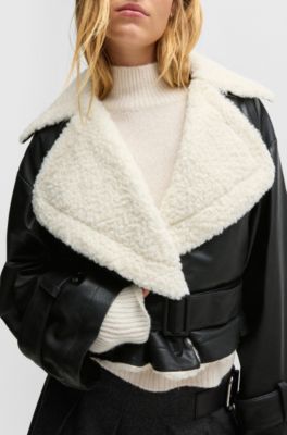 HUGO - Relaxed-fit cropped jacket in faux leather - Black