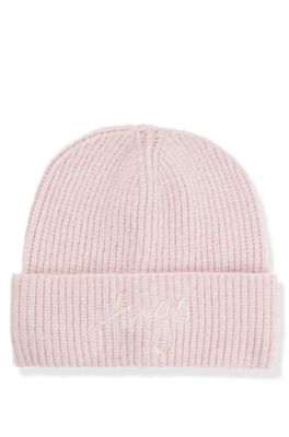 Berretto a coste con logo scritto a mano, Rosa chiaro