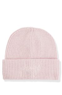 Geribde beanie met handgeschreven logostiksel, Lichtroze