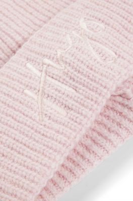 Berretto a coste con logo scritto a mano, Rosa chiaro