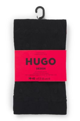 HUGO - Transparent short-length socks with dots and logos - Black
