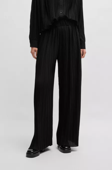 Regular-fit high-rise trousers in plissé crepe