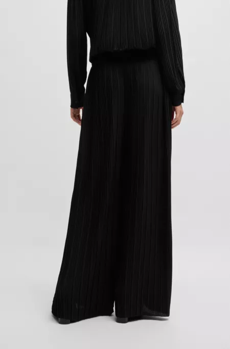 Regular-fit high-rise trousers in plissé crepe