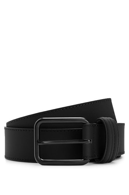 Porsche x BOSS Italian-leather belt with black buckle, Black