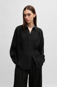 Regular-fit blouse van plissécrêpe, Zwart