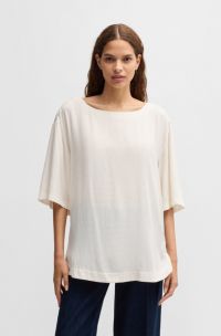 Relaxed-fit blouse with contrast stitching, Natural