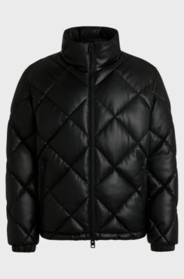 Faux-leather puffer jacket with stacked logo, Black