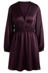 V-neck satin dress with gathered waist details, Dark Purple