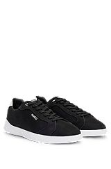 Faux-leather lace-up trainers with logo detail, Black