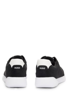 Faux-leather lace-up trainers with logo detail, Black