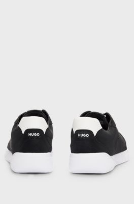 Faux-leather lace-up trainers with logo detail, Black